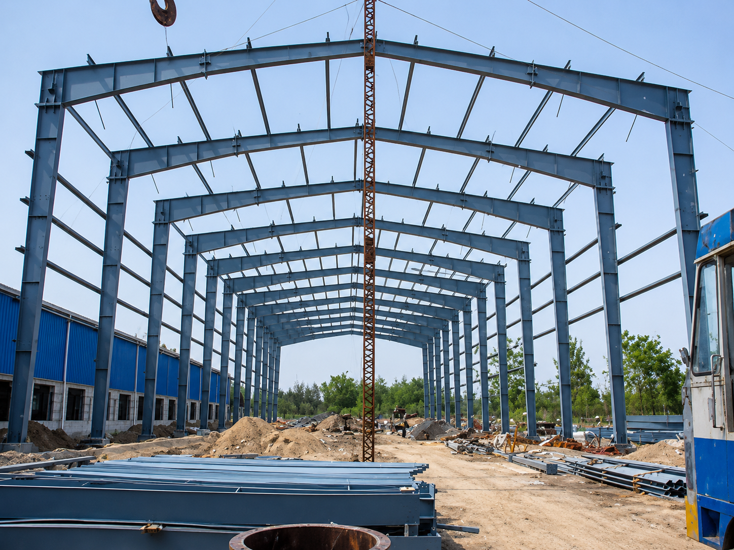 MS fabricated structure guide rail, bottom rail, and locking mechanism detail